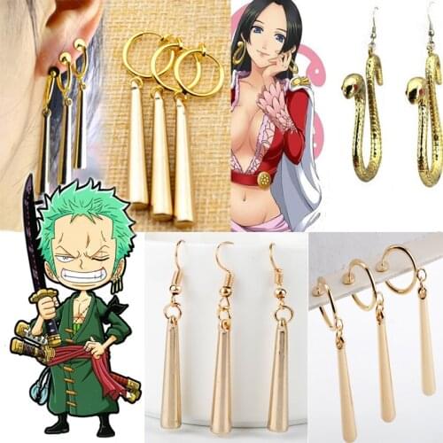 3pcs/Set One Piece Cosplay Sauron Roronoa Zoro Drop Earrings And Boa Hancock Snake Hankok Gold Earrings For Women Men Jewelry