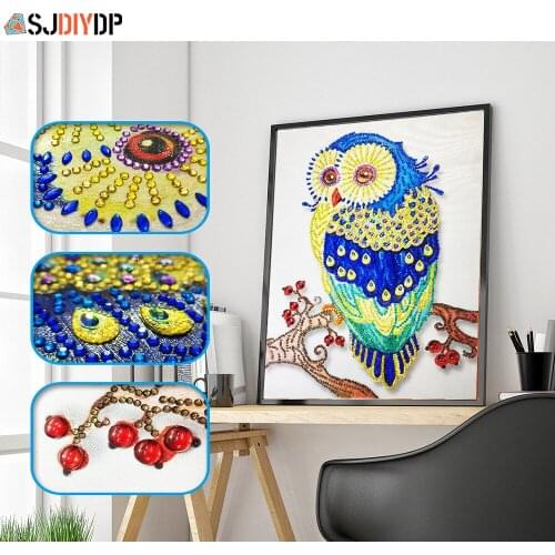SJDIYD Special Shape Diamond Painting Owl Animal Diamond Embroidery Partial Rhinestone Cross Stitch Mosaic Wall Sticker 30X40cm