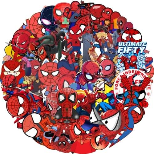 10/57Pcs Marvel Spider-Man Stickers Cartoon Luggage Guitar Waterproof Skateboard Laptop Sticker Anime Superhero Stikers Toys