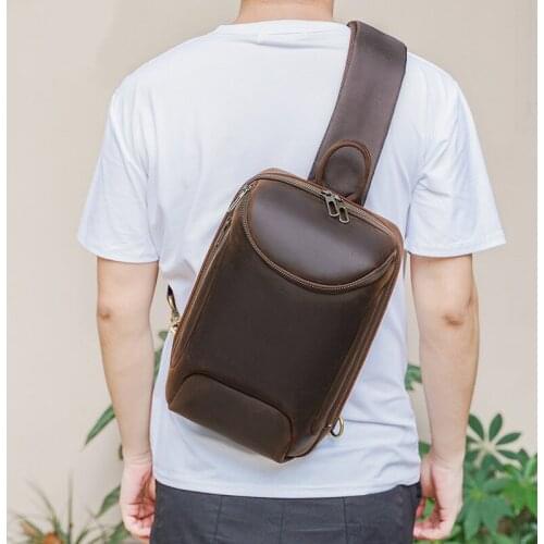 Luufan 2021 Genuine Leather Large Capacity Chest Bag For Men Casual Sling Pack Messenger Bags Fashion Mens Business Bag