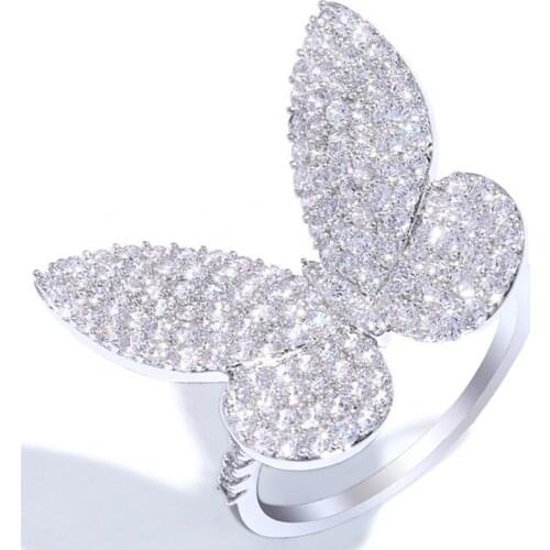 YaYI Jewelry Fashion Princess Cut 14 CT White Natural Zircon Stamped Silver Color Engagement Wedding Party Butterfly Rings