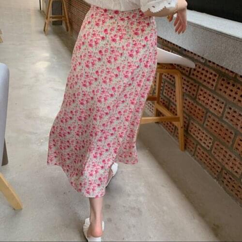 2021 Summer Fashion Skirt Womens Elegant Korean Sexy Rose Floral Print Midi Skirts