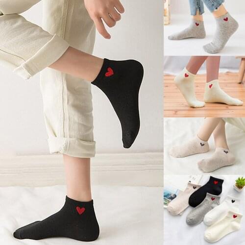 Womens Socks Short Ankle High Low Cut Soft Cotton Socks Heart Printed
