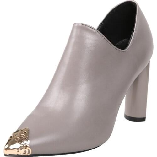 Bare Single Boots Deep Mouth High Heels Female Spring And Autumn Shoes Thick With 2019 New Fashion Metal Pointed Womens Shoes