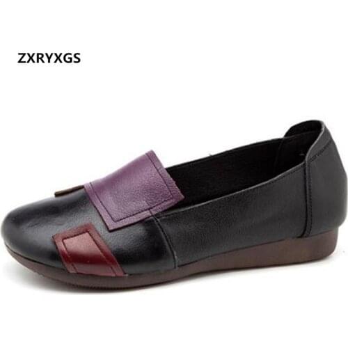 Promotion Sale New Top Cowhide Spell Colors Splicing Soft Sole Non-slip Comfortable Shoes Fashion Casual Shoes Women Flats Shoes