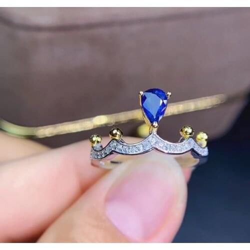 Grace lovely crown Water drop Natural blue sapphire gem ring S925 silver natural gemstone ring girl women party gift jewelry