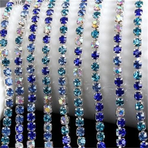 10M 2/2.5/2.8/3mm Rhinestone Chain Rhinestone Trimming Yard Mix Color Applique Sew On Rhinestones For Crafts Jewelry Findings