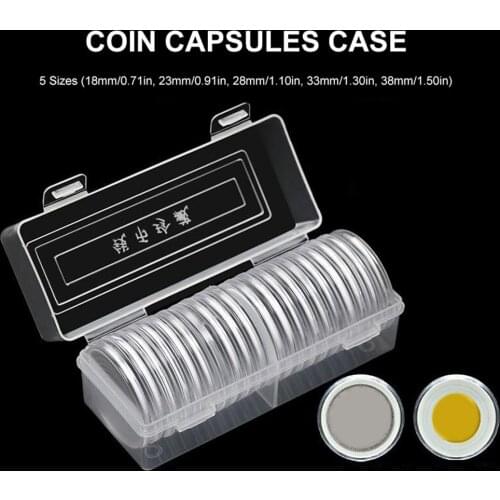 20 Coin Capsules with 5 Sizes Protect Gasket and 1 Plastic Storage Box for 18mm/23mm/28mm/33mm/38mm Coins Collection
