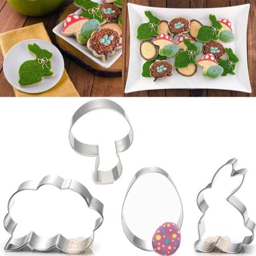 4pcs patisserie reposteria Rabbit Nest Stump Mushroom Cookie Cutter Metal Mold Fondant Cake Decor Tool Biscuit Pastry Shop Mould