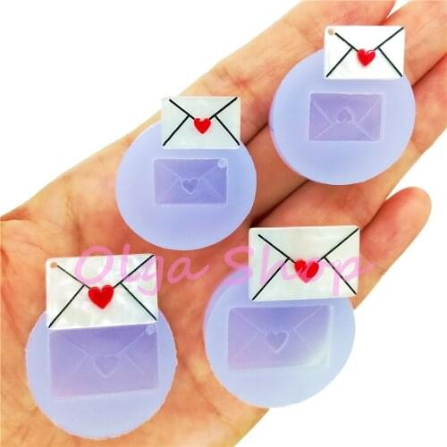 4PCS Cute Envelopes Siliicone Mold for Earrings Jewelry Necklace Pendant Making Resin Art Clay DIY Fondant Decoration 15mm-22mm