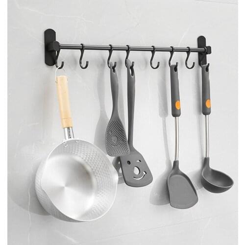 40cm Long Punch Free Bathroom Towel Rack Kitchen Bedroom Door Back Coat Hook Black Kitchenware Key Bag Organizer Hook