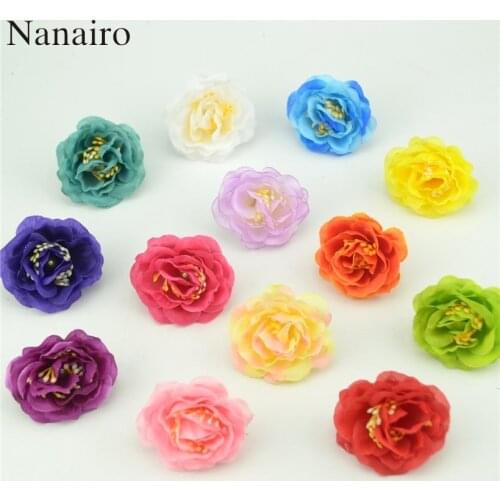 50pcs Cheap 5cm Mini Peony Artificial Daisy Silk Flowers Heads For Wedding Decoration Headmade Scrapbooking Fake Rose Flower