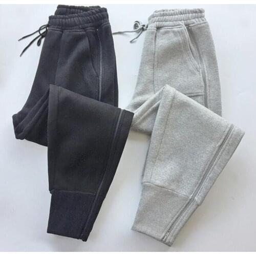 Autumn Winter Gray Women Pants Female Cotton Casual Zipper Sweatpants Plus velvet Warm Harem Pants Loose Trousers Plus Size