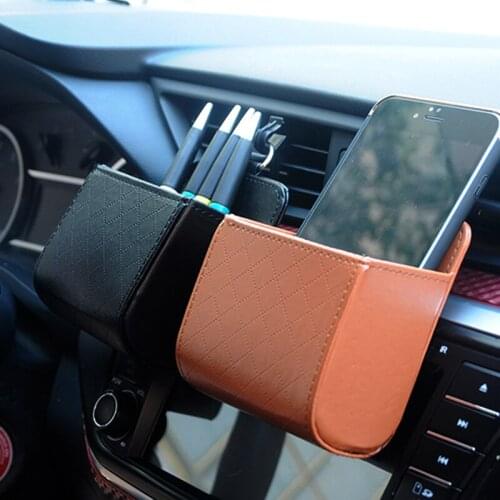 Car vent mobile phone holder storage bag PU leather for Skoda Octavia Fabia Rapid Superb Yeti Roomster