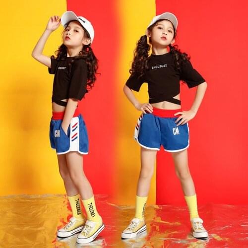 Children Jazz Dance Costume Girls Hip Hop Street Dancing Clothing Crop Top Sweatshirt Short Kids Cheerleading Clothes Sprotwear