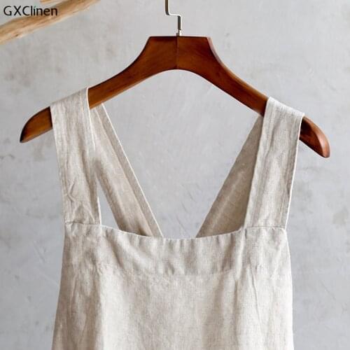 Japan Style 100% Linen Apron Sleeveless Solid Cross Bandage X Shape Back Kitchen Cooking Clothes Universal Aprons
