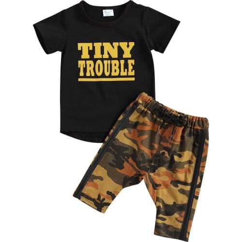 FOCUSNORM 1-6Y Summer Casual Boys Clothes Sets Letter Printed Short Sleeve T Shirts Camouflage Pants