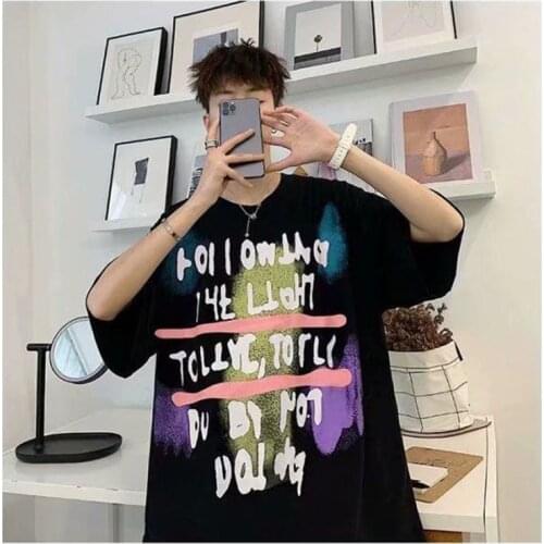 Oversized T Shirt for Men Clothing Print Short Sleeve O Neck Hip Pop High Street Korean Fashion Harajuku Cotton Male Tops
