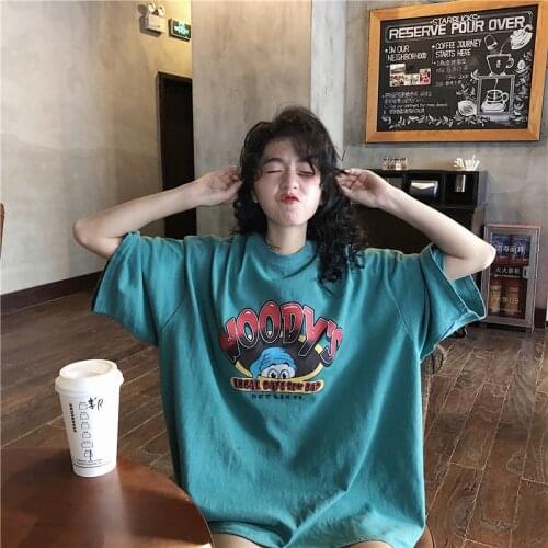 T-shirt Women Short Sleeve Printed Korean Style Loose O-Neck All-match Trendy High Quality Kawaii Womens Summer Female Soft Tops