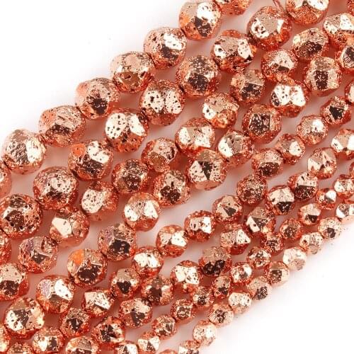 Faceted Rose Gold Plated Volcanic Mineral Bead Natural Lava Loose Stone Beads for Jewerly Making DIY Bracelets 15inch 6-12mm