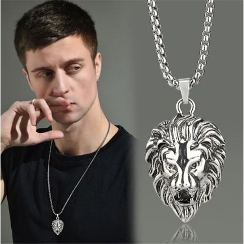 316L Stainless Steel Retro Cool Macho Lion Head Long Simple Hip-hop Style Domineering Titanium Steel Necklace No Fade