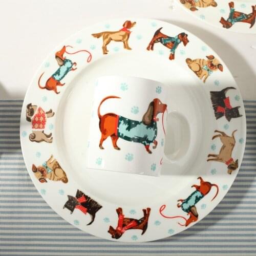 Cute cartoon Dog Bone China Food plate steak Round Creative Plate flat cake plate Dessert Plate Tray