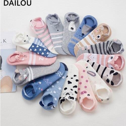 New Women Cartoon Socks Cotton Cute Socks Female Cat Dog Stereoscopic Ears Animal Funny Happy Socks Slipper Pink Socks Popsocket