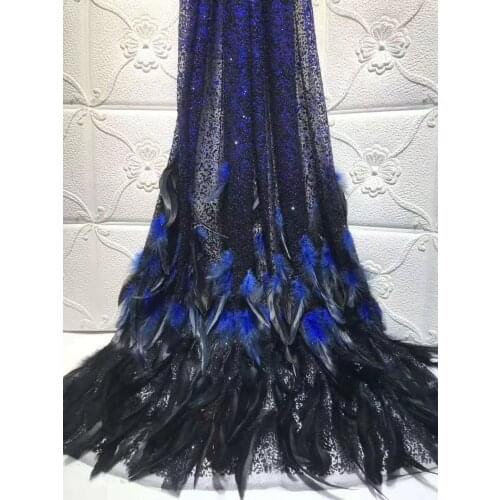 Fashion African Sequins Lace Fabric with Feather Lace High Quality Wedding Dress Lace Evening/show Dress Lace Fabric ZXW-249