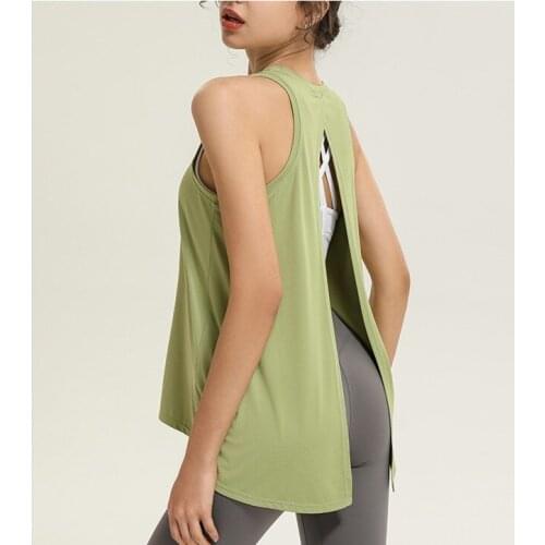 2021 New Summer Loose Sports Tank Tops Women Back Split Hem Yoga Fitness Sleeveless Shirt Gym Breathable Workout Athletic Vest