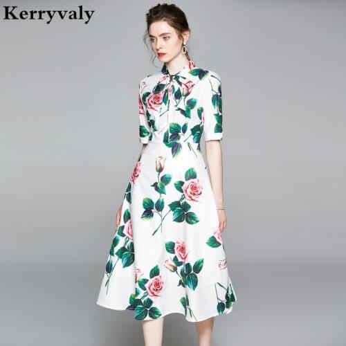 New Women Rose Princess Summer Beach Dress Moda Mujer 2021 Short-Sleeved Slim-Fit Celebrity Graceful Fashionable Dress K5866