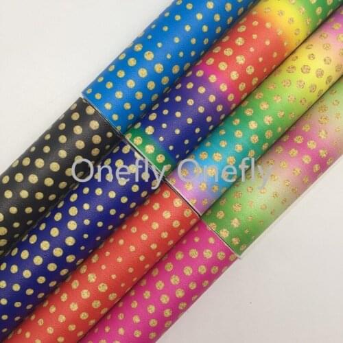 Onefly Gold Dots Mermaid Shape Rainbow Glitter Leather with Felt Backing Faux Leather Sheets For Bow DIY handbags shoes FZ053