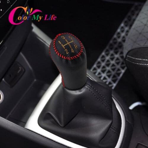 Color My Life Leather 5 6 Speed Car Gear Head Collars for Renault Clio MK3 III Megane MK2 Scenic MK2 Kangoo MT Shift Knob Cover