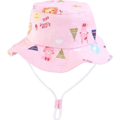 Spring Baby Thin Cartoon Strap Animal Hat Print Bucket Hat Cotton Fisherman Hats Kids Summer Toddler Boys Girls Panama Sun Cap