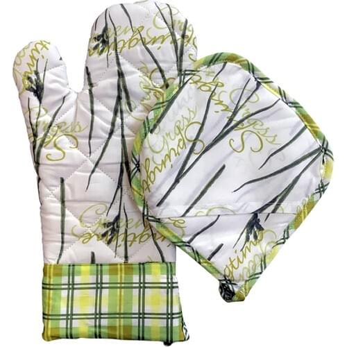 Oven Glove and Tutak - 220 ° c Heat Resistant-Inner Surface Cotton Oven Mitts and Tutak - Heat proof Green Printed