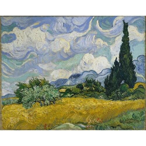 Landscape Canvas Wall Oil Painting Home Decor Art Wheat Field with Cypresses, 1889 by Vincent Van Gogh Painting Hand Made