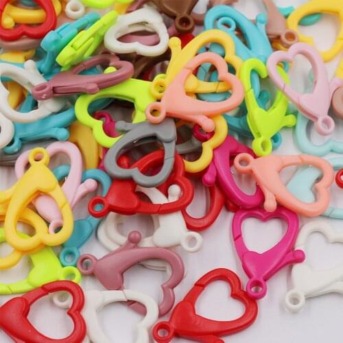 Potosala 50Pcs Love Heart Shape Plastic Lobster Clasp Multicolor Keychain Split Hooks For DIY Necklace Connector Jewelry Making