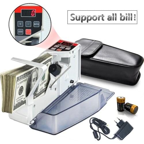 V40 Mini Portable Handy Money Counter for Most Currency Note Bill Cash Counting Machine with Leather Bag EU