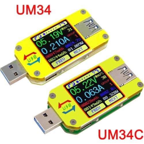 RD UM34 UM34C USB 3.0 LCD Display Tester Voltage Current Meter Amp Type-C Tester Drop Ship