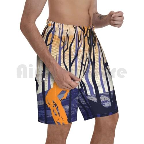 Retro Mountain Bike Poster Illustration Beach Shorts Men Beach Pants Swimwear Mountain Bike Mountain Bike