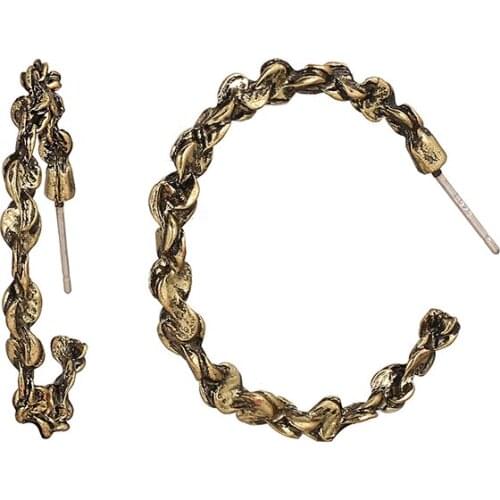 Retro Irregular Thread Dangle Earrings for Women Ancient Gold Color Alloy C Shaped Hanging Drop Earrings Eardrop Jewelry Gift