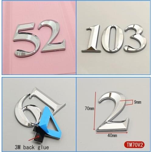 7CM Modern House Number Sticker Sign Self Adhesive Silver Color Apartment Hotel Home Door Plate Outdoor Address Mailbox Number