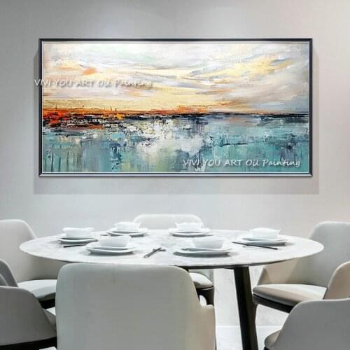 Modern abstract Sky and Sea Landscape Handmade Canvas Painting Wall Art Picture for Living Room Cuadros Decor Salon