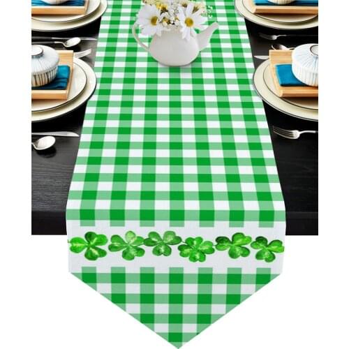 St PatrickS Day Green Plaid Clover Table Runner Wedding Decor Cake Tablecloth and Placemat Dinning Table Decor Table Runner