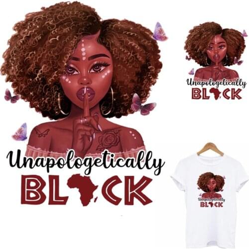 Butterfly Black Girl Thermal Stickers On Clothes DIY A-Level Washable Girl T-Shirt Iron On Transfer Black Girl Patches Applique