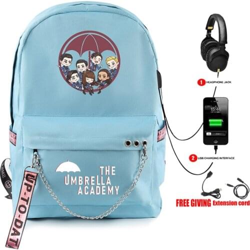 THE UMBRELLA ACADEMY Laptop Backpack USB School Bags Travel Bags for Anime Bagpack Back To School Bags Chain backpack