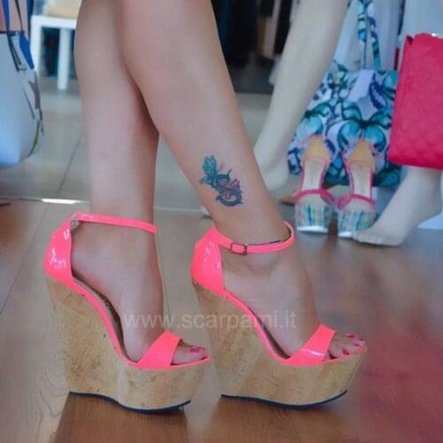 Moraima Snc Newest Fluorescent Rose Ankle Strap Platform Wedge Sandal for Woman Summer Open Toe Cutouts Shoes Gladiator Sandal