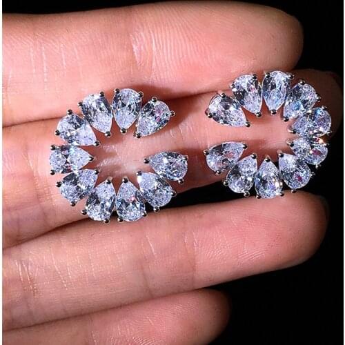 2021 Luxury Bridal Wedding Earrings with Brilliant Pear Cubic Zirconia Crystal Stud Earrings Fashion Jewelry for Women Party