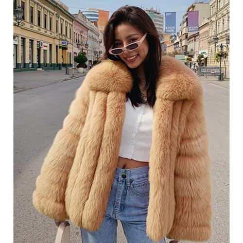 Winter Coat Women Faux Fox Fur Coat Warm Thick Fashion Loose Ladies Coat Faux Fur Jacket Women Fluffy Jacket Oversized Coat