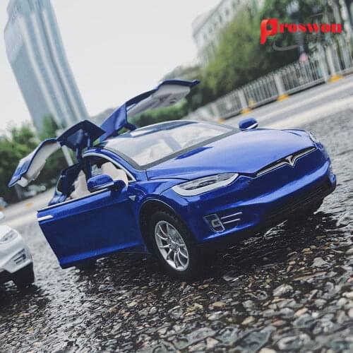 1:24 High Simulation Tesla ModelX Sound and Light Pull Back Alloy Toy Car Model Decoration Toys for Children Gifts