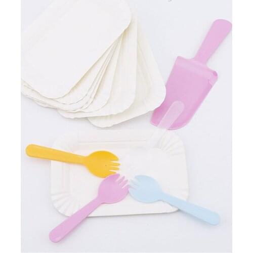 1 Set Birthday Cake Cutlery Tray Party Tableware Dining Plate Fork Disposable Convenient Knife Fork Birthday Cake Cutlery